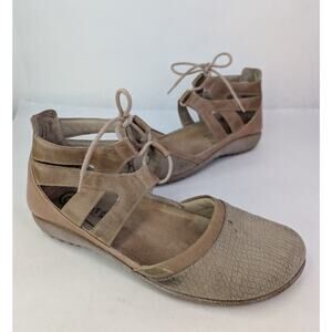 Naot Kata Lace Up Tan Leather Ankle Wrap Flats EU 41 /US 10